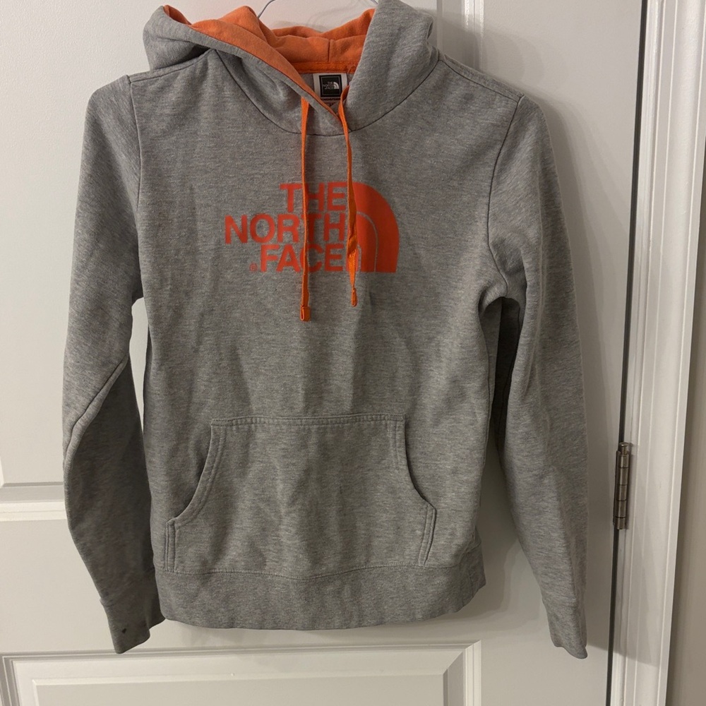 The North Face Gray Hoodie with Orange Accents